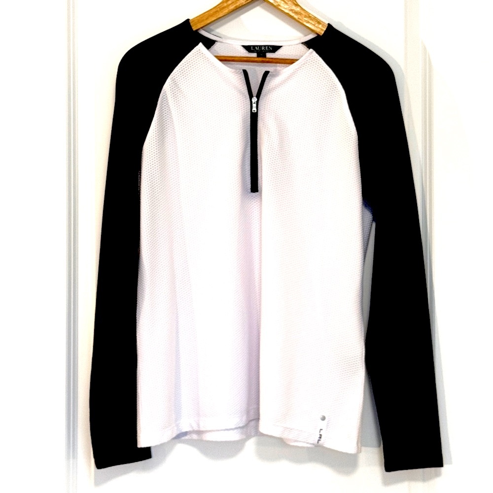 LAUREN Ralph Lauren Waffle 3/4 Zip Athleisure Top XL